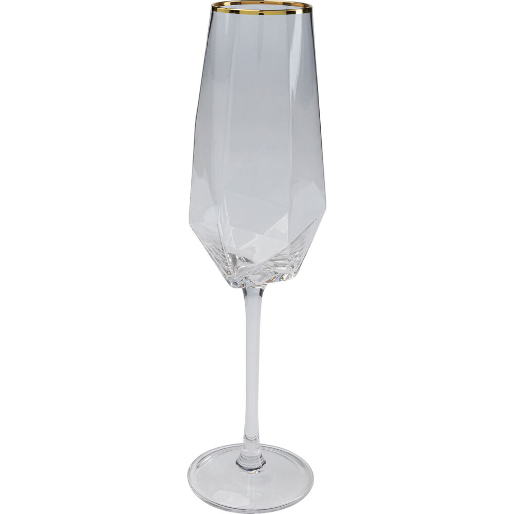 Champagne Glass Diamond Gold Rim (2/Set)