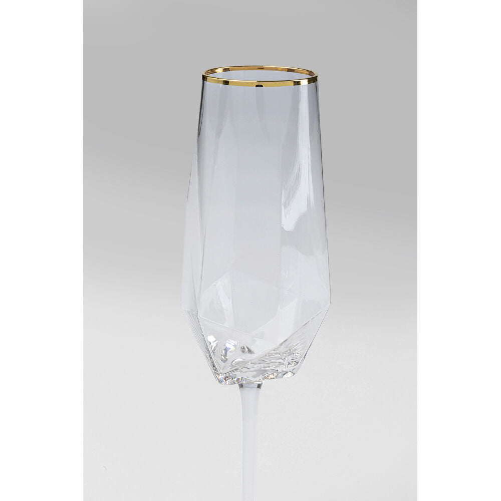 Champagne Glass Diamond Gold Rim (2/Set)
