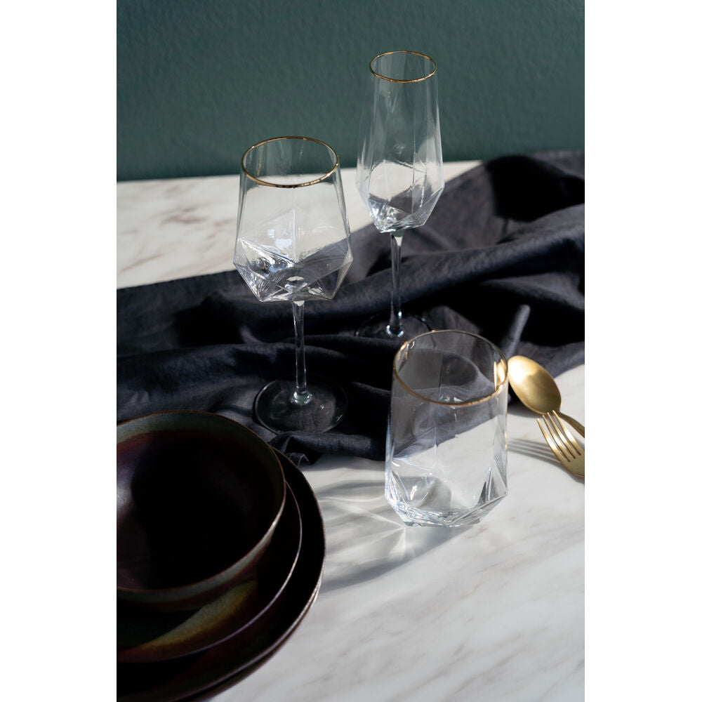 Wine Glass Diamond Gold Rim (2/Set)
