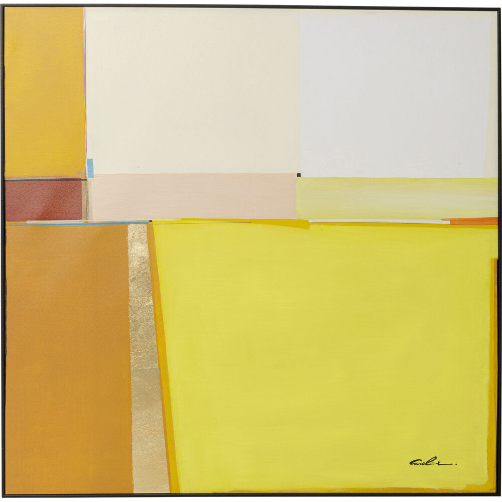 Framed Picture Abstract Shapes Yellow 113x113cm