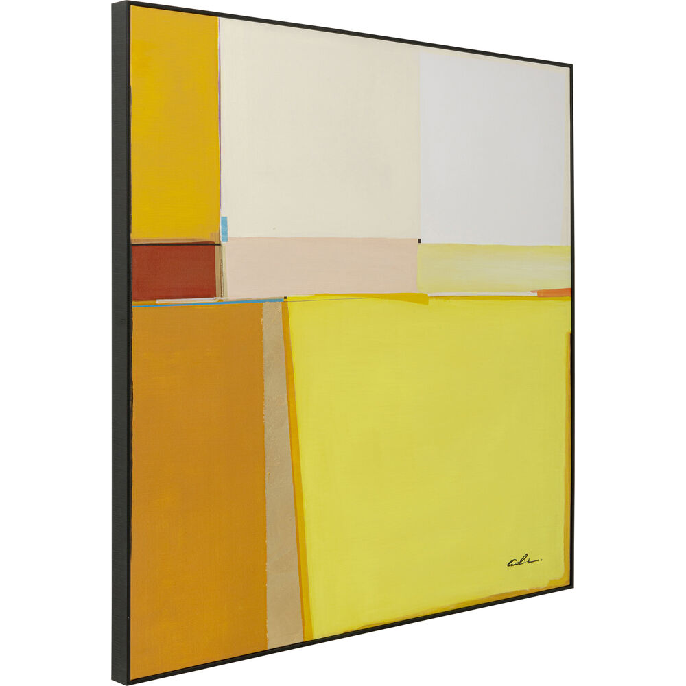 Framed Picture Abstract Shapes Yellow 113x113cm