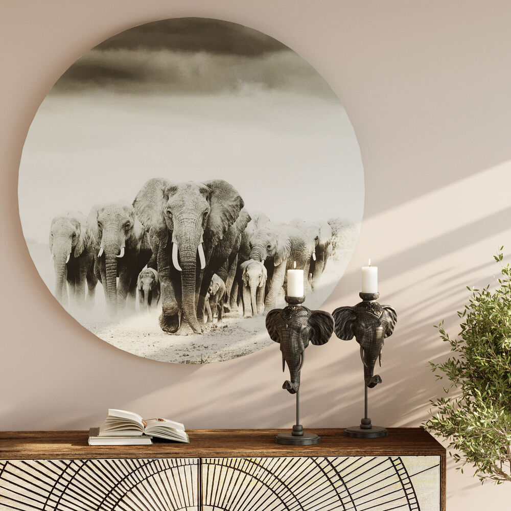 Glass Picture Elephant Walk Ø120cm
