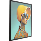 Framed Picture LED Sun Hat Woman Yellow 80x80cm