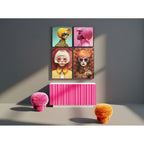Framed Picture LED Pink Woman 80x80cm