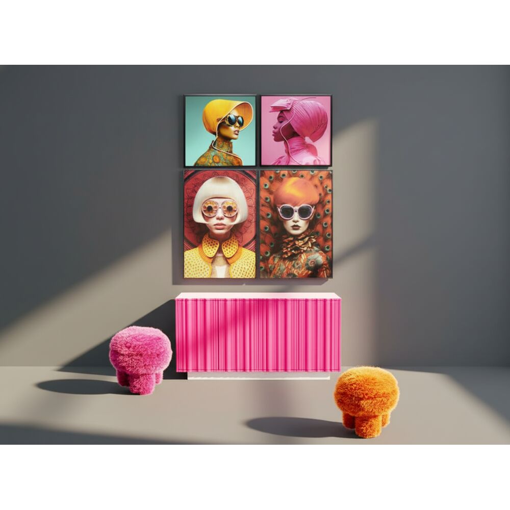 Framed Picture LED Pink Woman 80x80cm