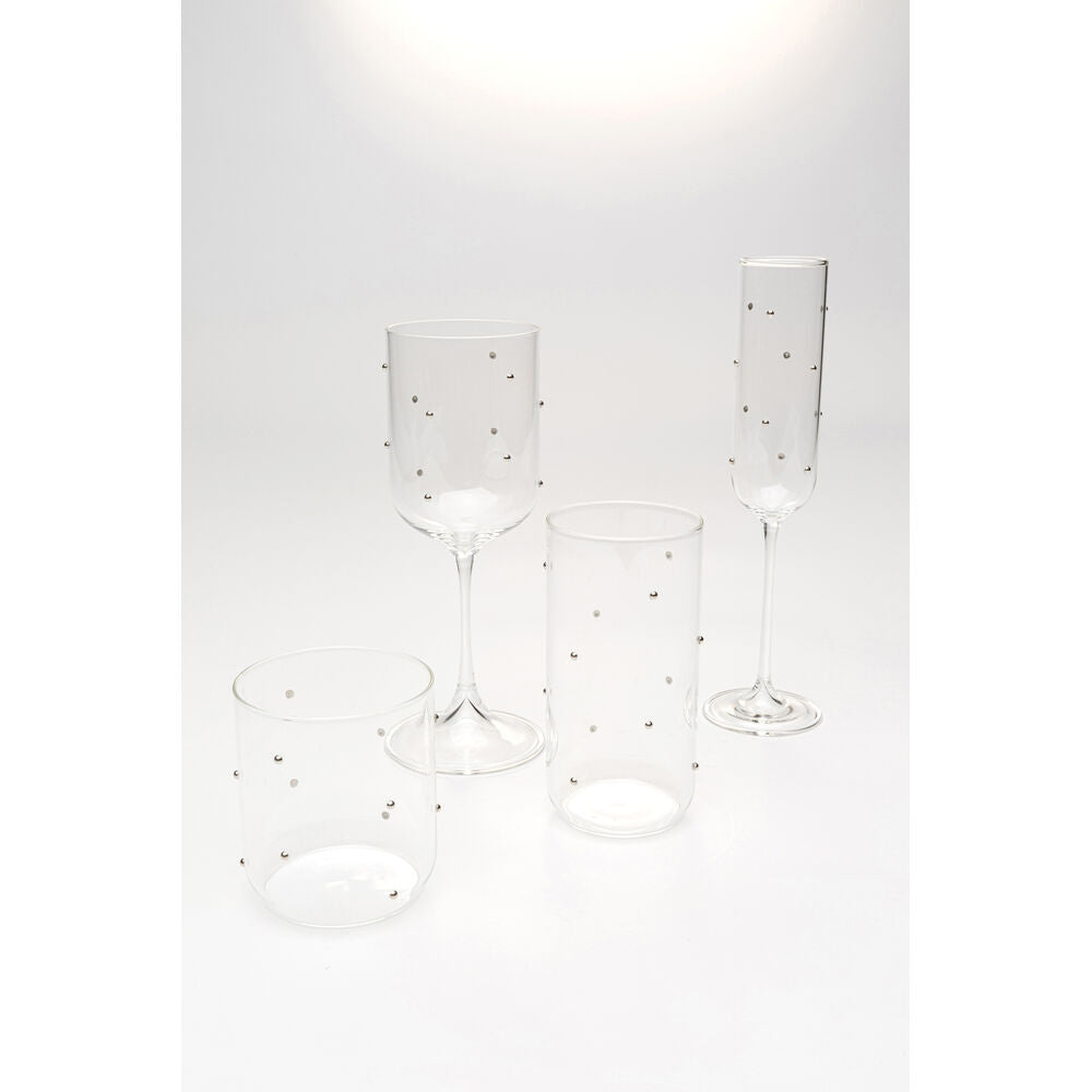Champagne Glass Glam Dots Silver 25cm (4/Set)