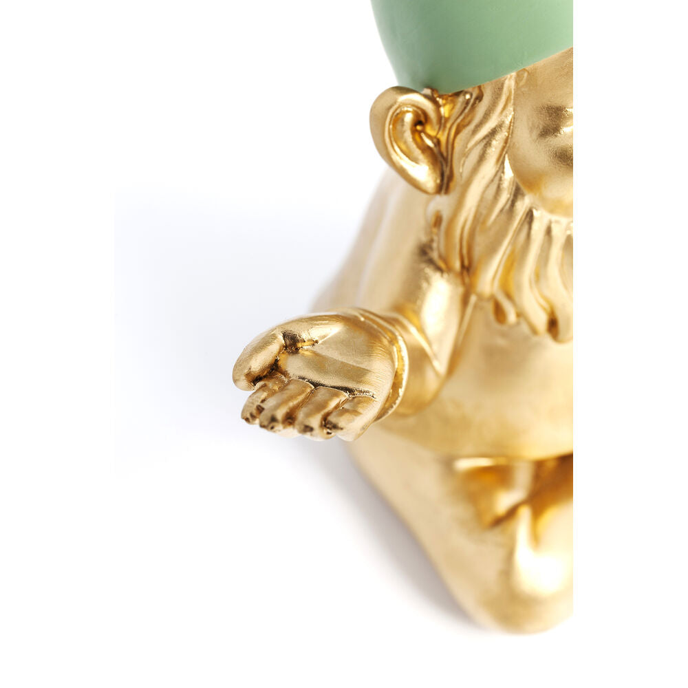 Deco Figurine Gnome Meditation Gold Green 19cm