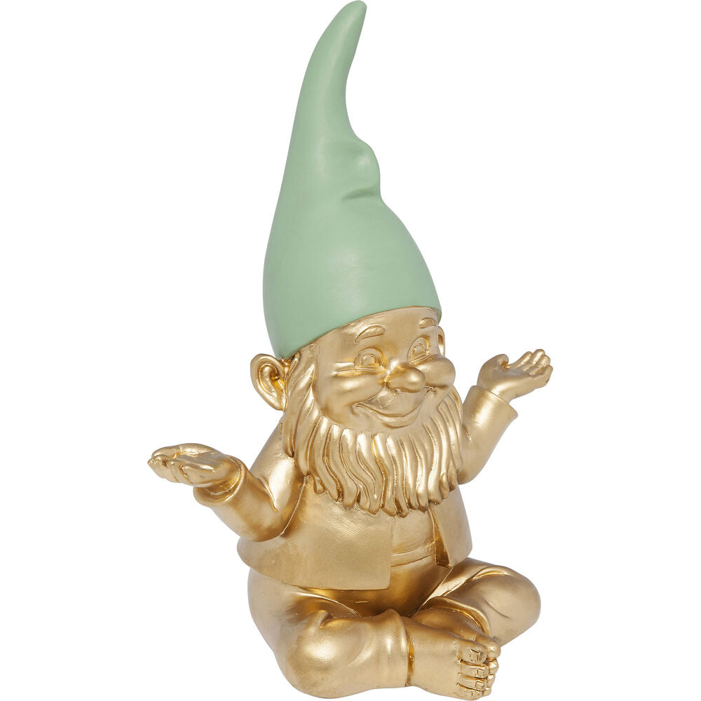 Deco Figurine Gnome Meditation Gold Green 19cm