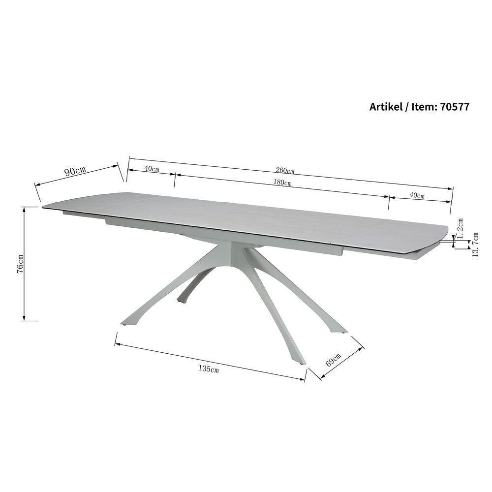 Extension Table Lana Greige 180(40+40)x90cm