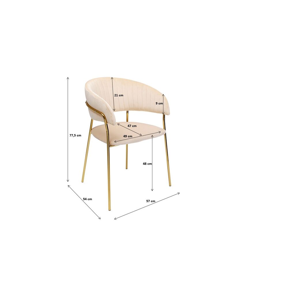Chair with Armrest Belle Velvet Cream (1 set of 2)
