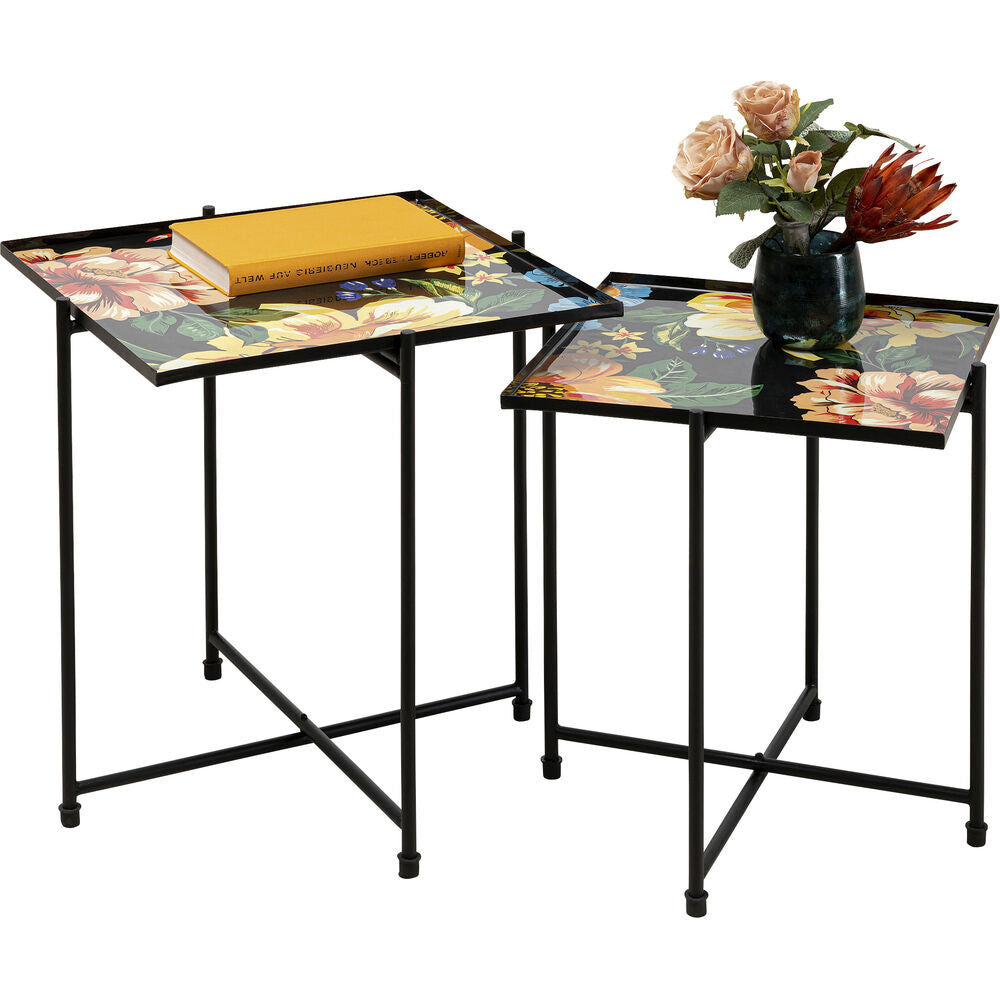 Side Table Flowers Garden Square (2/Se