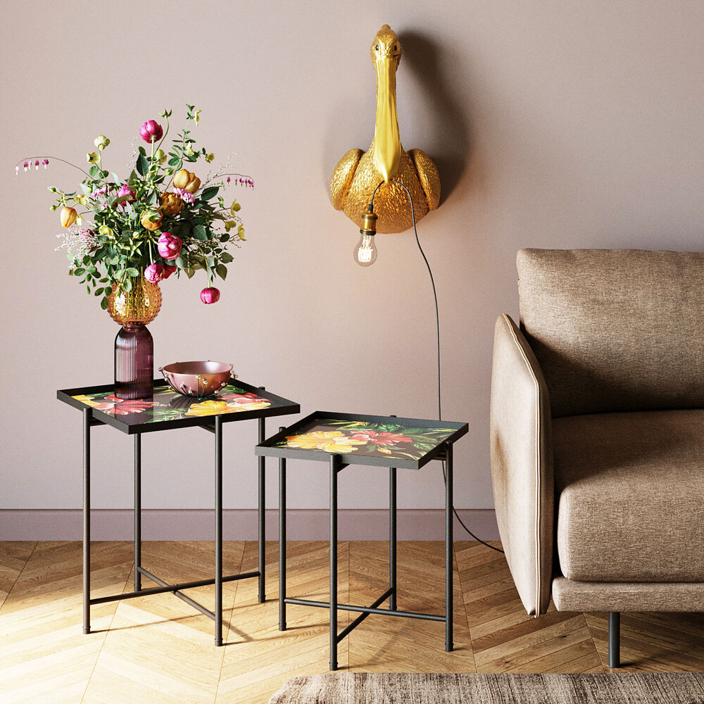 Side Table Flowers Garden Square (2/Se