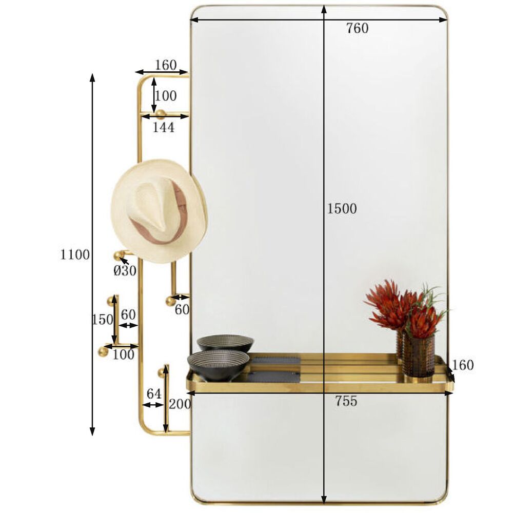 Coat Rack Tristan Mirror 150x76cm