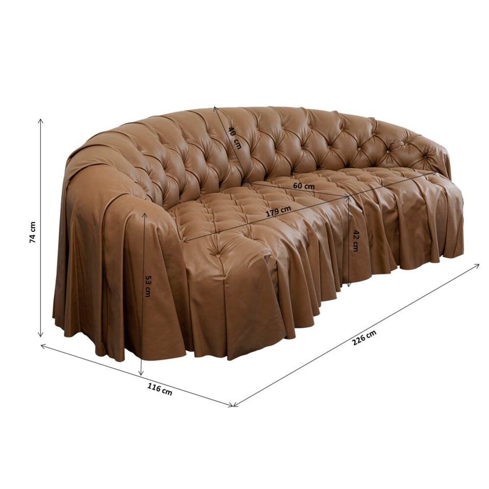 Sofa 3-Seater Drapes Leather 226cm