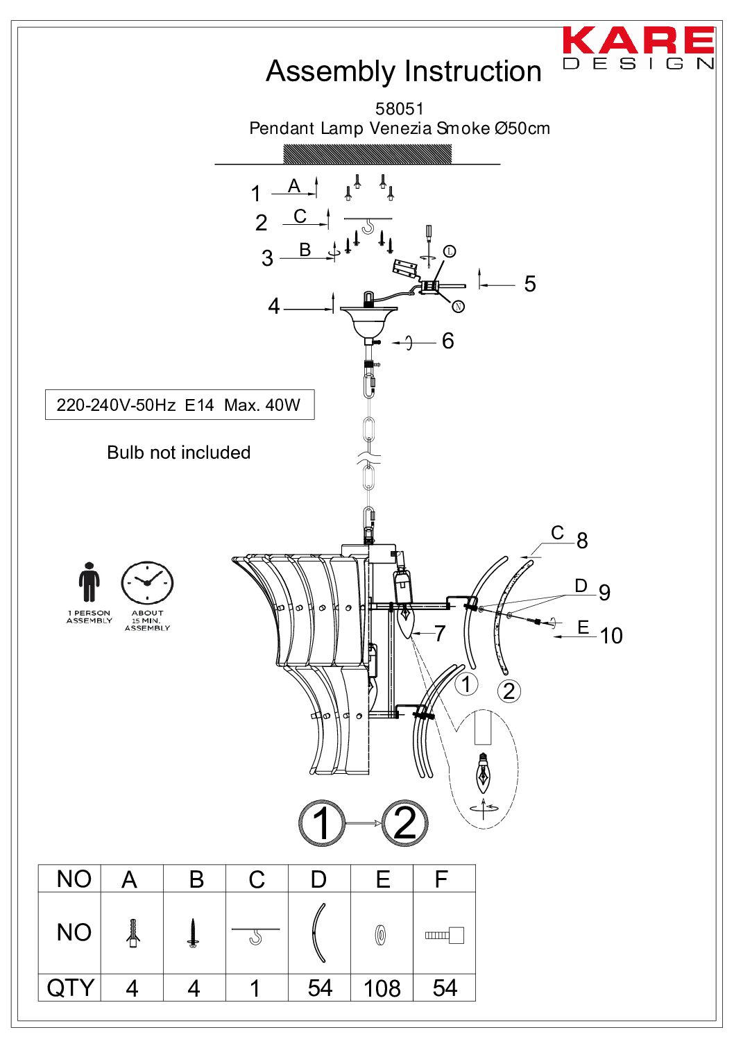 Pendant Lamp Venezia Smoke 50cm