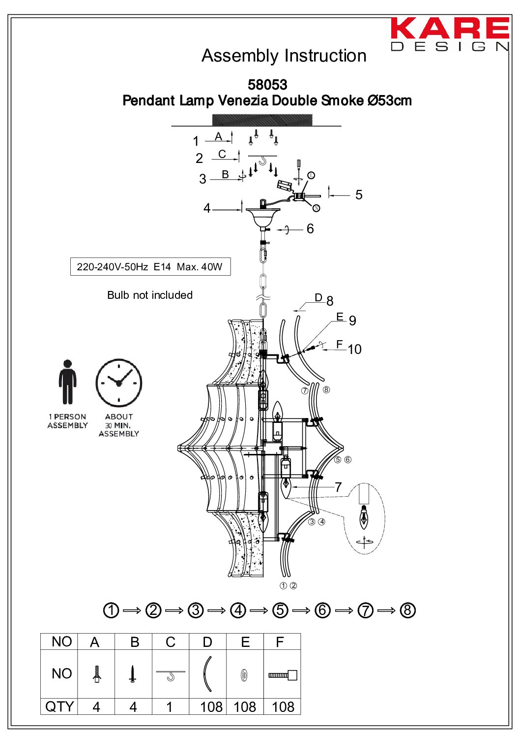 Pendant Lamp Venezia Double Smoke 53cm