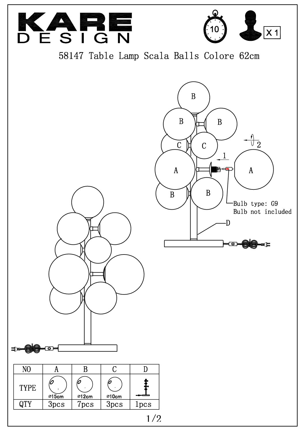 Table Lamp Scala Balls Colore 62cm